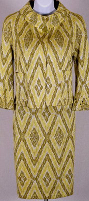 ST JOHN Womens Green Yellow Studs Rhineston Metallic Shimmer Jacket Dress Sz 6-8