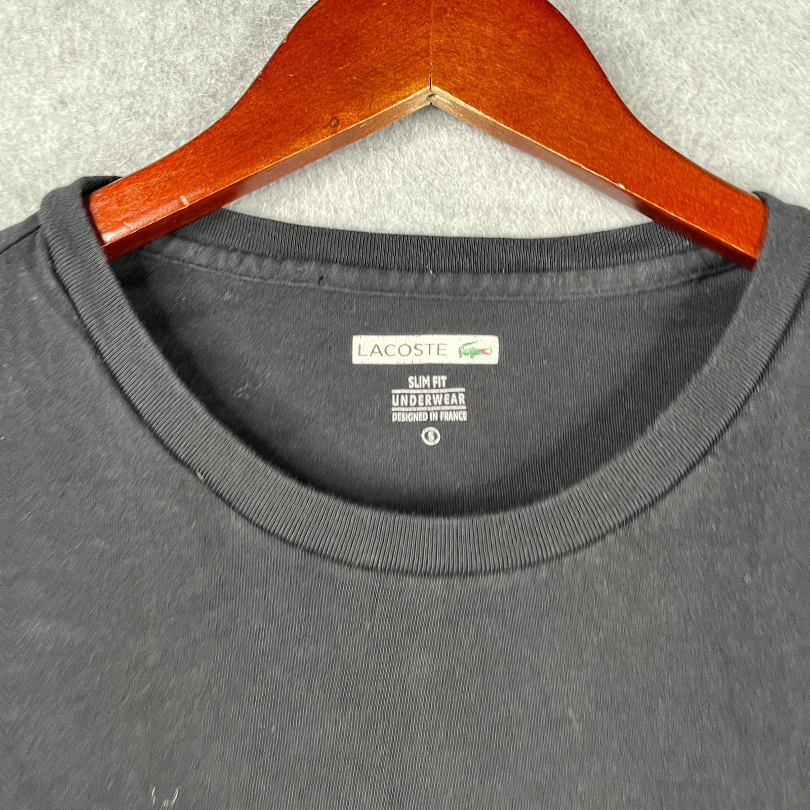 Lacoste Slim Fit Under Shirt Small Black Basic Classic Crocodile Stretch Casual thumbnail 2