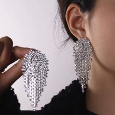 LUXURY Rhinestone Tassel Drop Earrings - Brid...