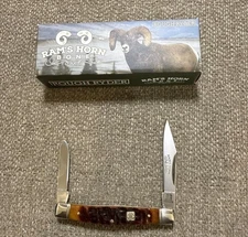 Rough Ryder Stockman Pocket Knife Stainless Steel Blades Rams Horn Handle RR1596