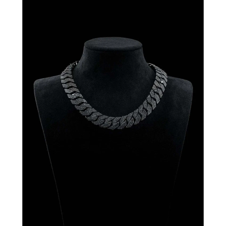 16 mm Black Moissanite Cuban Link Chain, 925 Sterling Silver Iced Out Necklace - Image 3 of 4