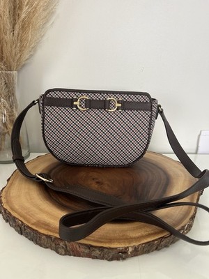 Talbots Elegant Brown Crossbody Bag houndstooth fabric L-10 W-3 H-7 