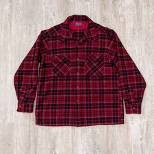Vintage 70s Pendleton Wool Board Shirt Loop Collar Red Plaid Men's XL USA READ