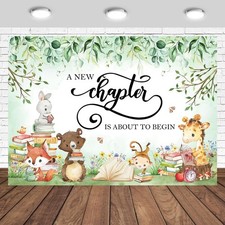 7x5ft Storybook Baby Shower Backdrop, A New Chapter, Forest Animal Background