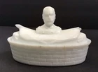 Antique Milk Glass Admiral Dewey Battleship Covered Mustard Dish