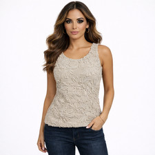 Banana Republic Greige Mesh-Embroidered Floral Swirl Sleeveless Top Sz S NWOT