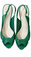 Vintage Nine West Green Leather Slingback Peep Toe Heels 7.5M Orig Box 90's/Y2K