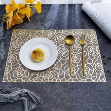 Gold Place mats set of 4 PVC Placemats Set Dining Table Heat Resistant