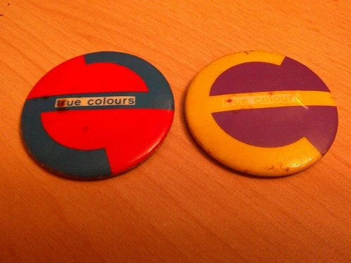 SPLIT ENZ True Colours pair of button badges 1980 (original) 45mm rare
