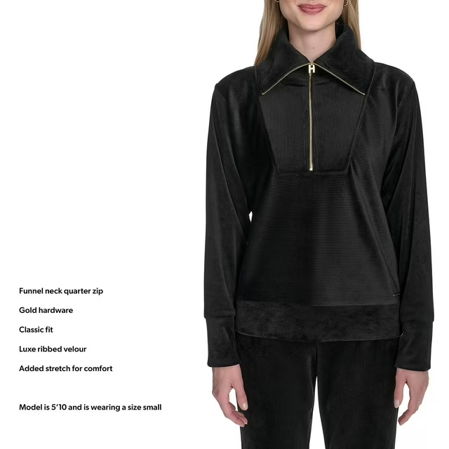 Halston Women's Velour Quarter-Zip Pullover Size XL Black | eBay