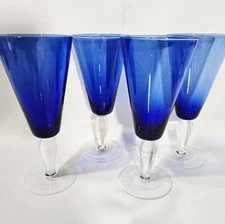 MINT 4 Artland Salute Cobalt Blue Iced Tea/champagne Glasses Clear Stems 8 3/8"