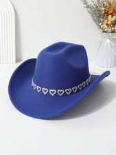 Blue Cowgirl Cowboy Hat Rhinestone Heart Band Rodeo Western Country Festival Cap