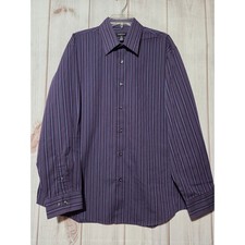 Van Heusen Mens Purple Blue Stripe Dress Shirt L G 16-16.5 Long Sleeve