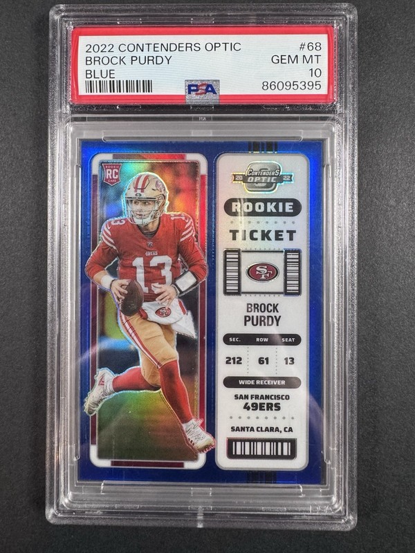 Panini 2022 Contenders Optic Brock Purdy Rookie Ticket Blue Prizm /99 #68 PSA 10