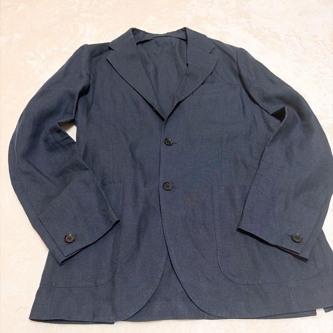 Beams F Linen Tailored Jacket Size 50 Navy Made in Japan