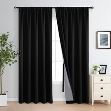 Xwzo 100 Blackout Curtain Panels - Rod Pocket Thermal Insulated Black Liner