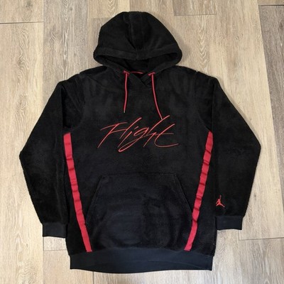 Jordan Flight Mens Black Sherpa Fleece Hoodie Script Logo Pullover Medium