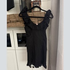 ASOS Design Black Eyelet Ruffle Collar Smocked Mini Dress Size 4