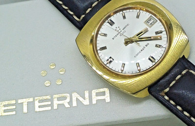 EXCELLENT ETERNA.MATIC 1000 CONCEPT 80 MENS WATCH DATE GOLD. P 20 MIC LEATHER