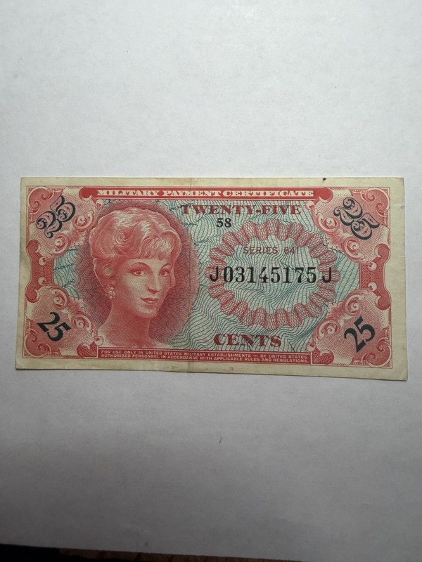 Series 641 25‑Cent Military Payment Certificate – Circulated Condition