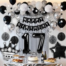 th Birthday Decorations for Boys, Black and Silver Party Packs 17 Black Silver