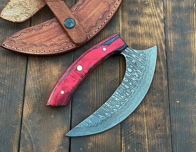 Custom Hand Forged Damascus Steel Ulu Kitchen Knife For Pizza Cutting & Chopping