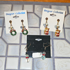 Set Of 3-Christmas Earings- Wreath/Santa  Snowman-NEW