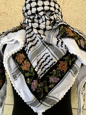 Palestinian Handmade Traditional Embroidered Triangle Shemagh Shawl Keffiyeh