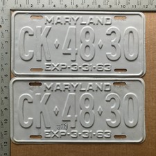 1963 Maryland license plate pair CK 48 30 YOM DMV Ford Chevy Dodge 19782