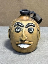 Southern Folk Art Handmade Ugly Face Jug With Small Handle and Matte Finish,