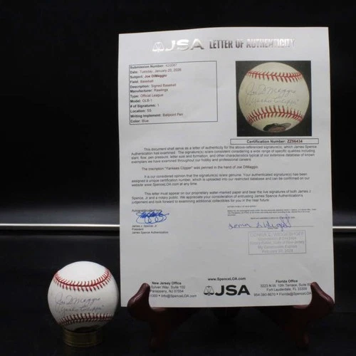 Joe DiMaggio Signed Art Baseball Autograph Yankee Clipper JSA LOA D14243