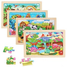 Puzzles for Kids Ages 4-6, 4 Packs 24 Piece Wooden Jigsaw Puzzle for Toddlers...
