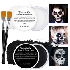 Black White Face Paint for Halloween, Oil-Based Body Paint with 2 Brushes, 100