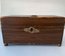 Antique Wooden Jewellery Box Victorian Trinket Box Bun Feet Ring Pull Lined