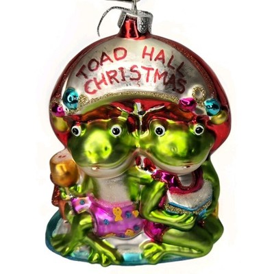 Rare Toad Hall Christmas Ornament Beach Frogs Drinks Glass Retro Funny Holiday