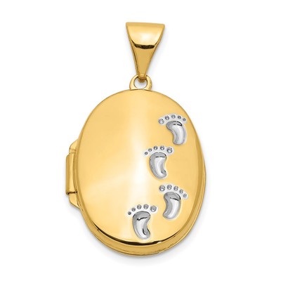 14k Gelbgold weiß rhodiniert Fußabdrücke Medaillon Geschenk für Mutter