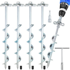 Ground Anchors Screw in   4 Pack Spiral Tent Stakes Heavy Duty with Drill Socket