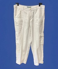 Pretty Ralph Lauren White Linen Cargo Pants High Rise Size 10 Inseam 23  