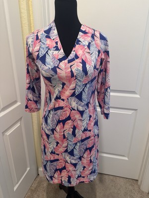 Kenny Dana pink blue feather pattern  pullon  Dress. Size x-small EUC 