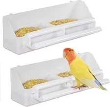 2 Pack Bird Feeder for Cage Hanging Plastic Feeder with Hooks Water Dispenser wi