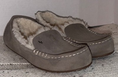 Koolaburra UGG unisex Gray Suede Moccasin Slippers Faux Fur Lined Comfort sz 10