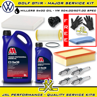 VW Golf GTI/R Mk7 TSI EA888 Gen 3 Major Service Kit + Plugs - Millers Oil 5w30