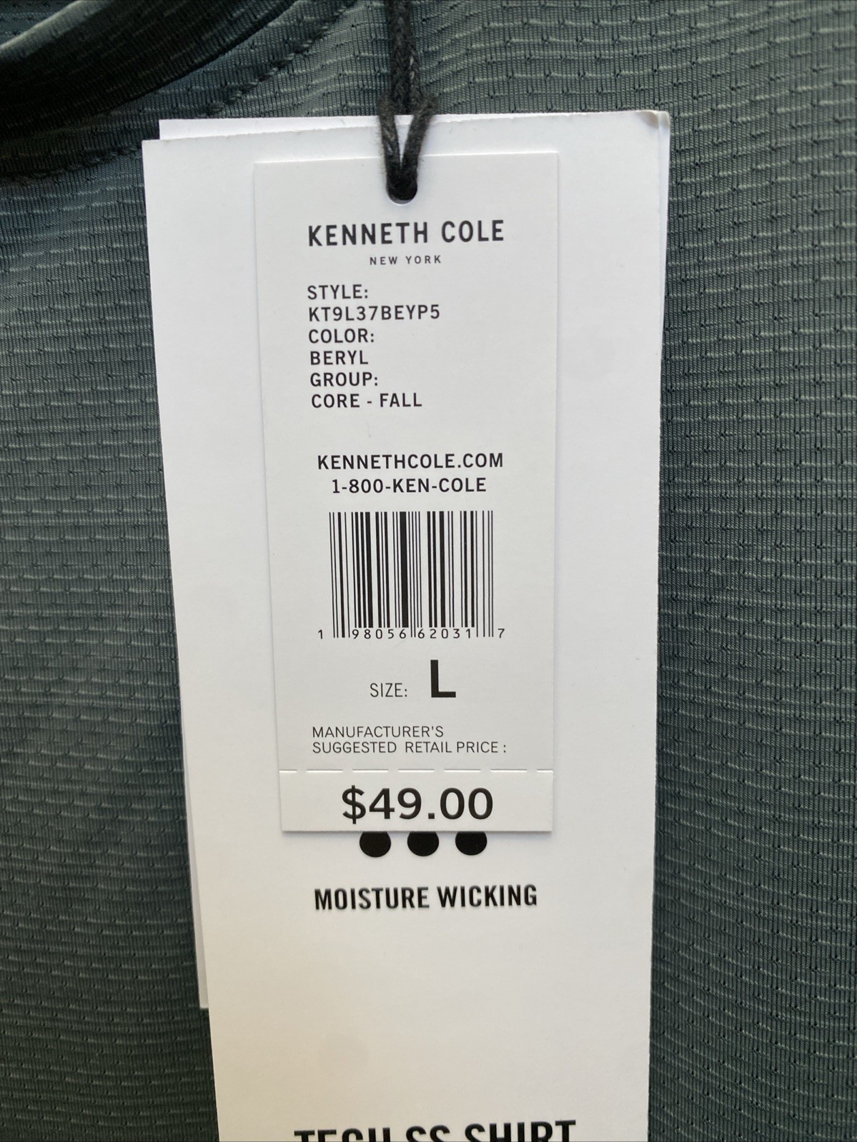 Kenneth Cole Active Large T-Shirt Dark Green Short Sleeve Tech SS Tee $49