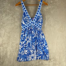 Lilly Pulitzer Blue Serena White Floral V-Neck Sleeveless Mini Dress Size 2