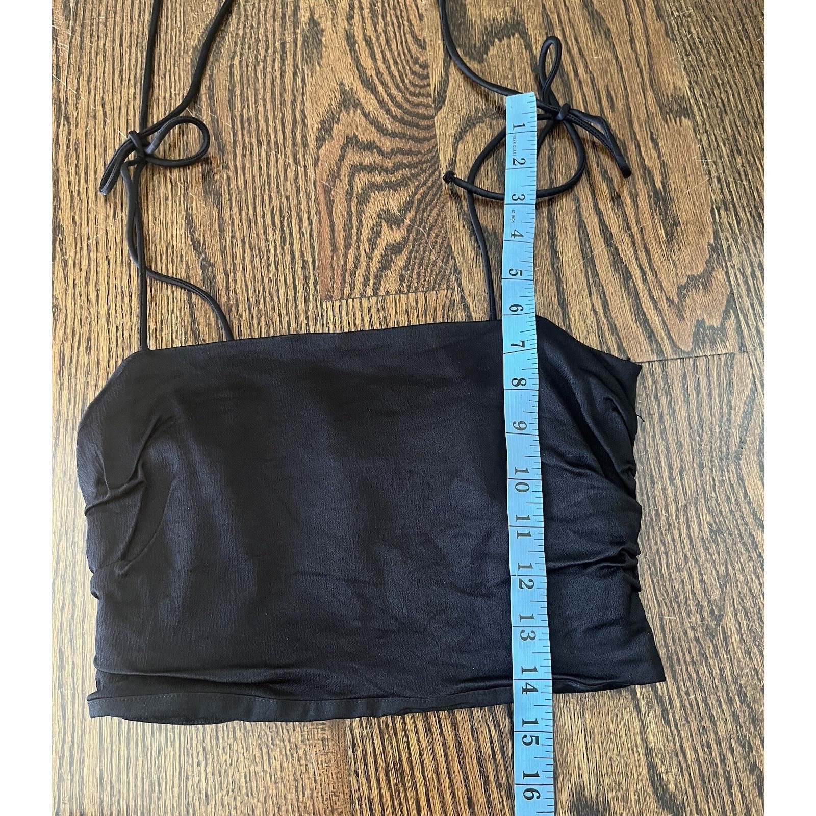 Zara women black satin crop top size S with bow ties on shoulders thumbnail 8