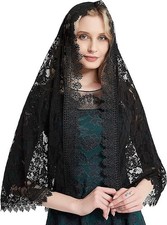 Black Long Lace Mantilla Veil for Women - Catholic Church Veil Latin Mass Cha...