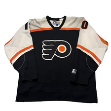 Philadelphia Flyers Jersey Mens XL Black Starter Autographed John LeClair NHL