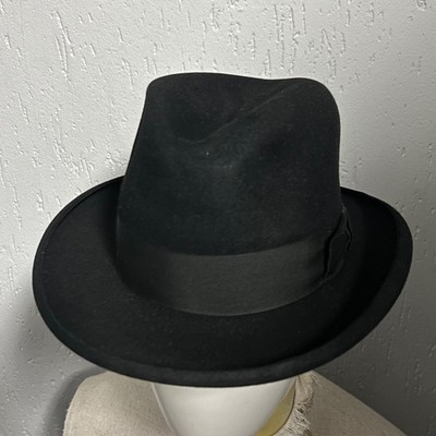 Herrenmütze 40er Jahre schwarz Homburg europäische Wolle Vintage 56 cm 7 UK