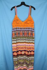 COCOMA Stretch Knit CROCHET BUST Smock Back TIE Sleeveless Boho MAXI DRESS Sz L