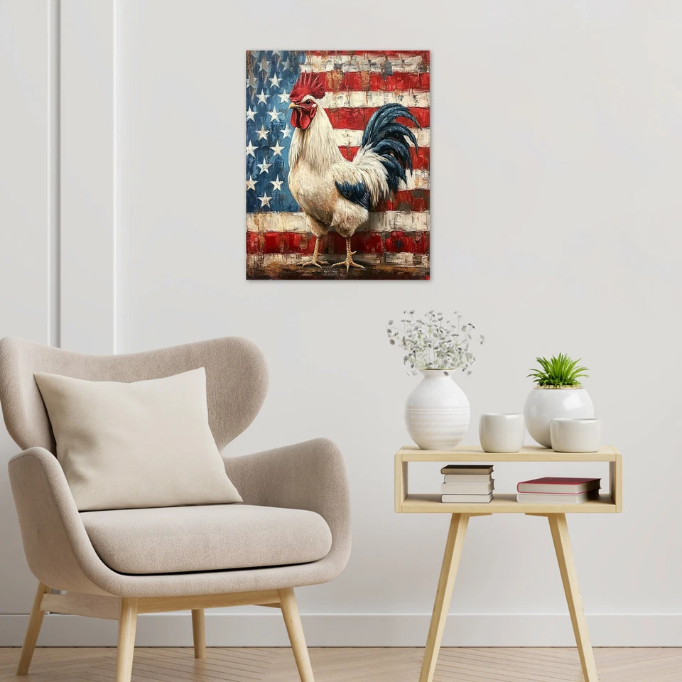 Arte de pared vintage de lona de gallo con bandera de gallo de campo para baño sala de estar Foto 4 de 4